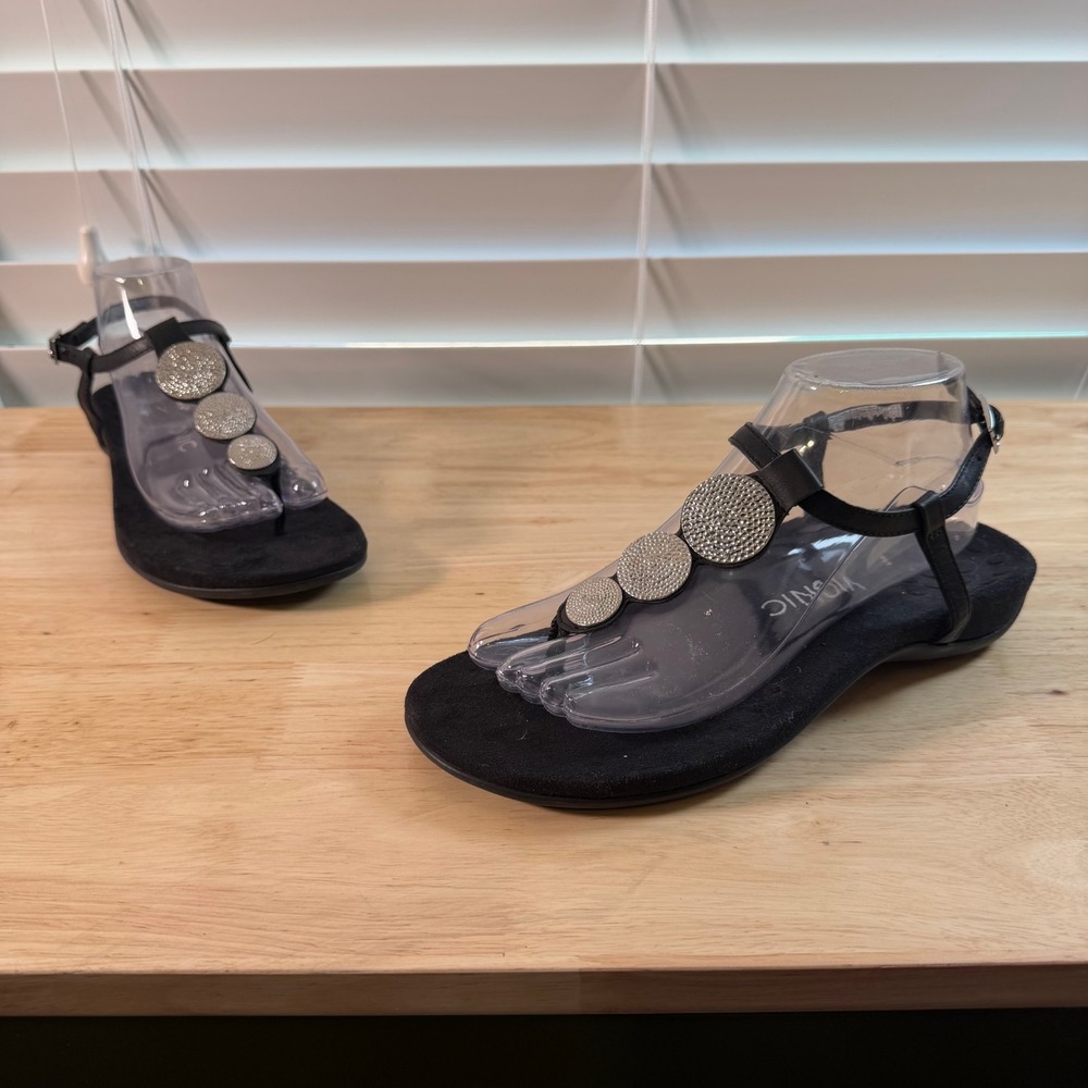Vionic Lizbeth Sandals Women's Black Leather Adjustable Strap Comfort - 9